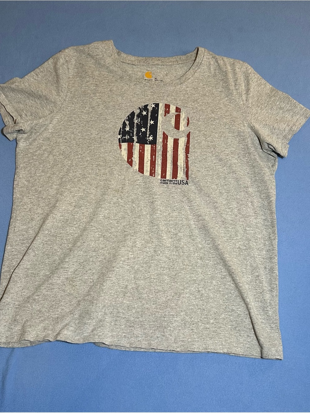 Carhartt Gray Short-Sleeve Tee with Distressed American Flag Logo